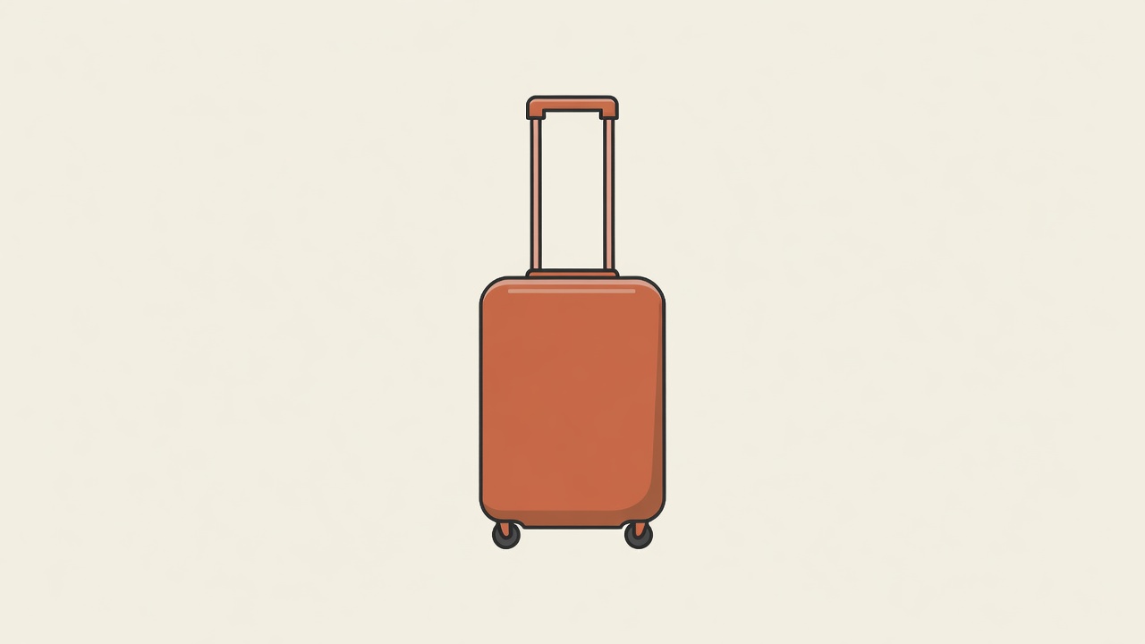 Flat vector illustration of a terracotta hard-shell cabin case with an extended handle on a cream background